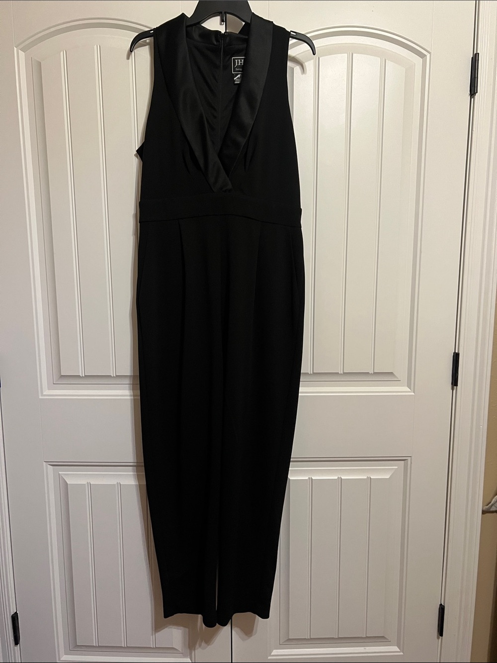 Black Sleeveless Satin-Trim Jumpsuit